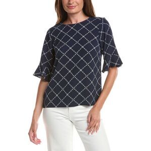 Cece Womens  Ruff Cuff Bubble Crepe Blouse, Navy